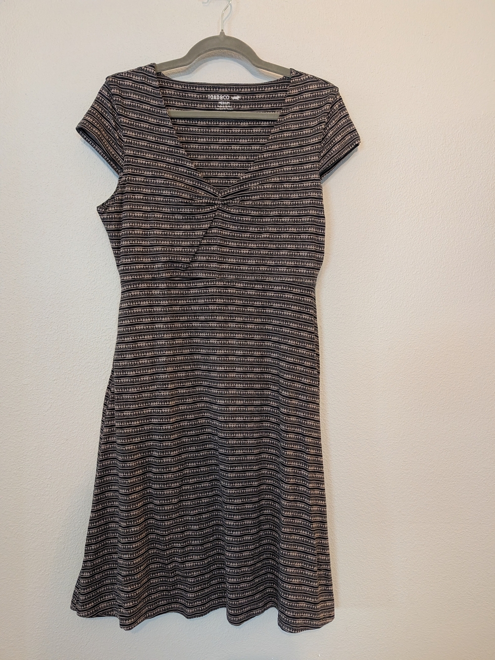 Toad&Co Samba Tencel Organic Cotton Twist Neck A-Line Dress Black Tan - Size M